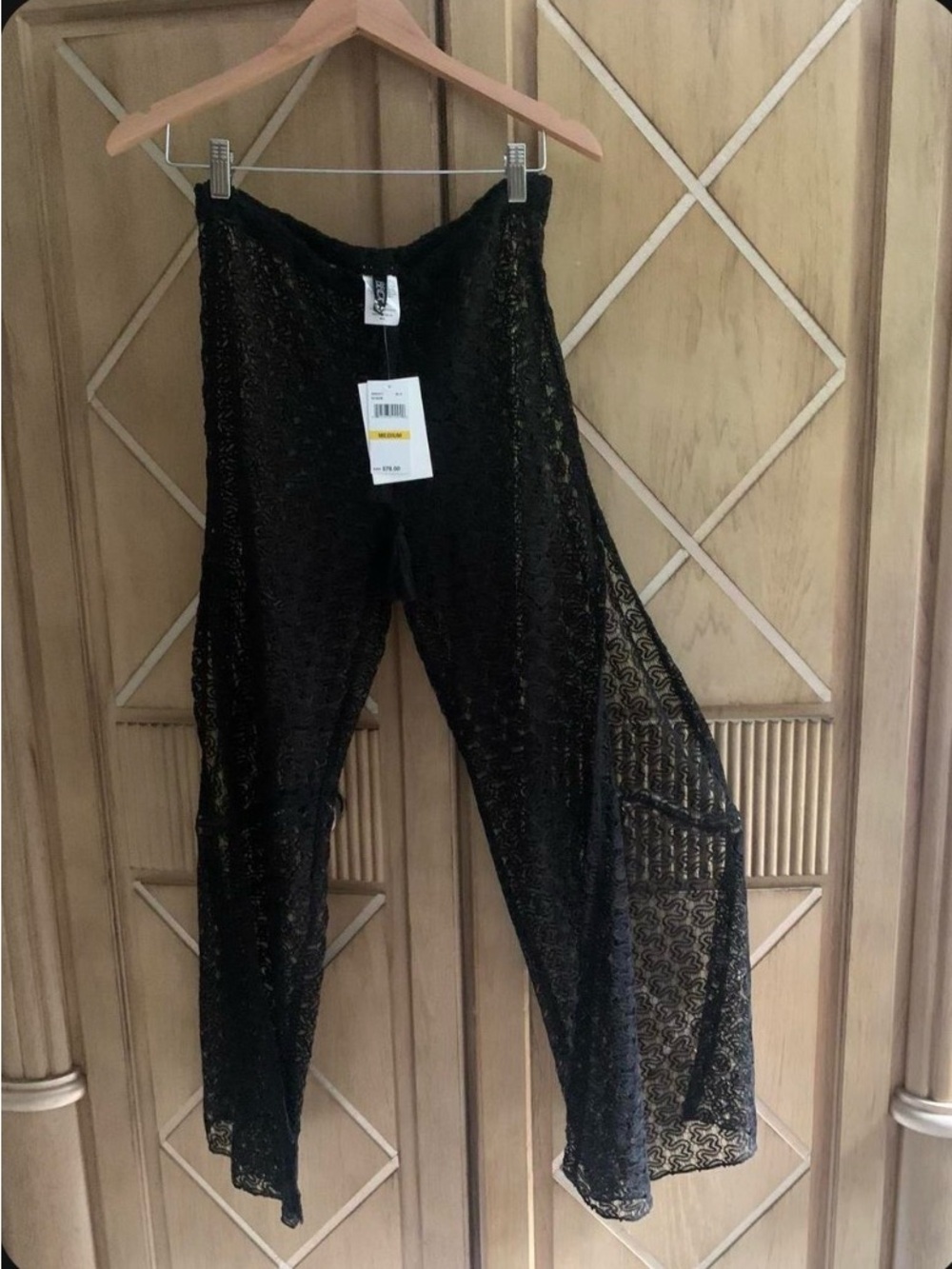 BECCA Black Crochet Sheer Wide-Leg Pants